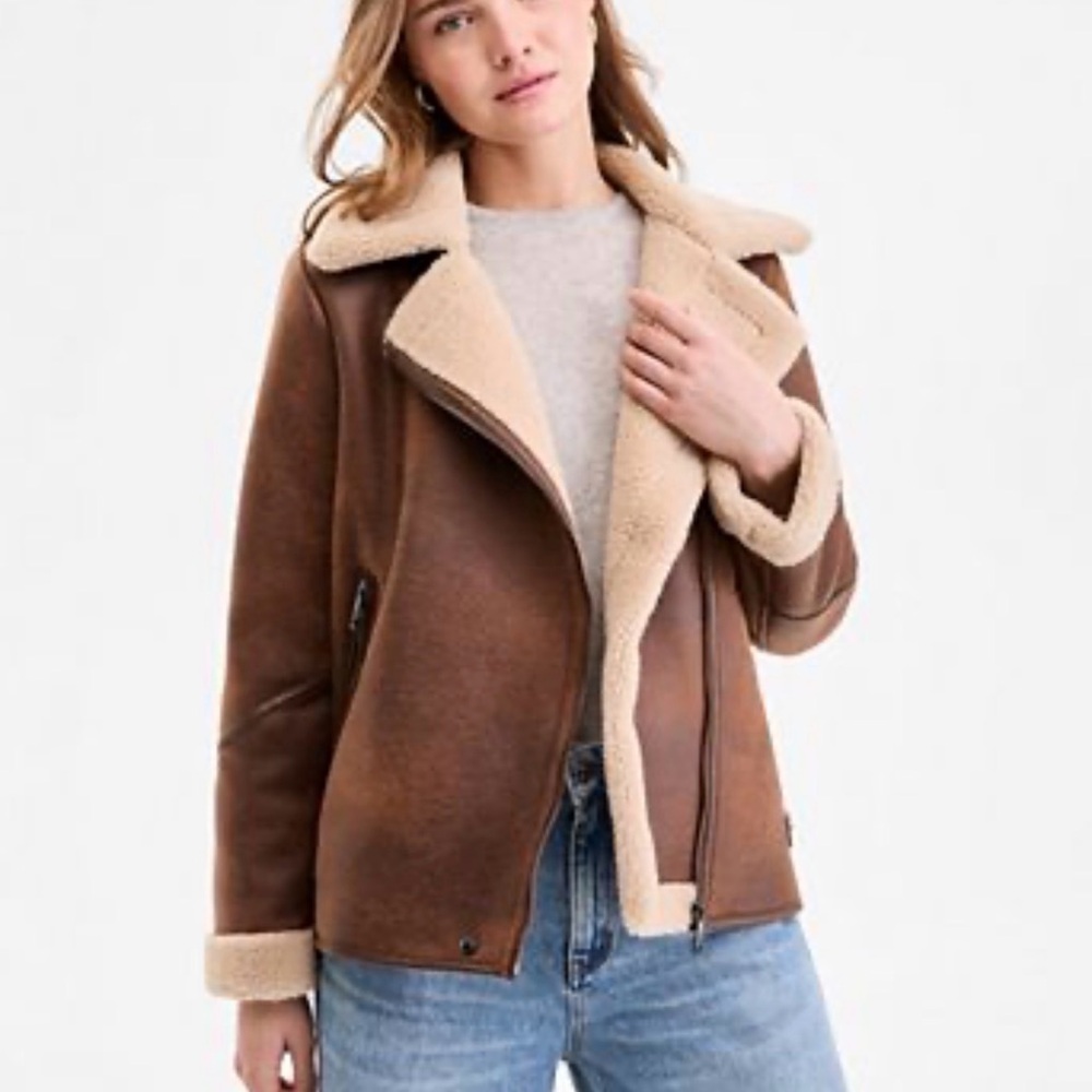 Steve Madden Faux Sherpa Tan Shearling Jacket